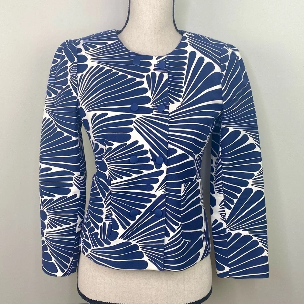 J.Crew blue white fanfare blazer separate double breasted jacket size 2 - Picture 4 of 12
